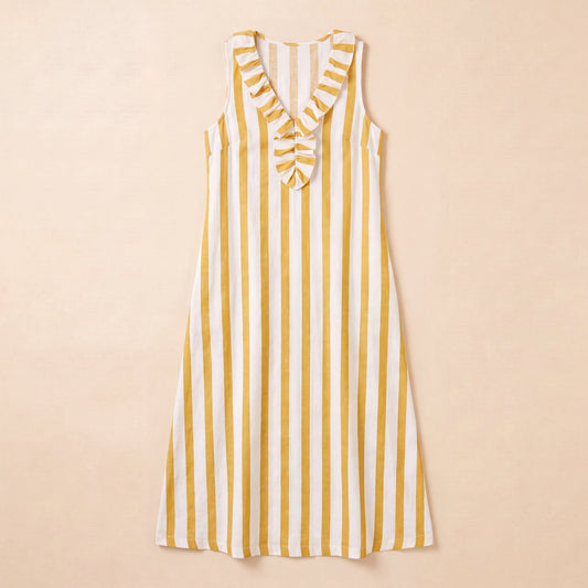 Vestido de lino BRISA de Lucía con bolsillos, vestido de playa largo, vista frontal