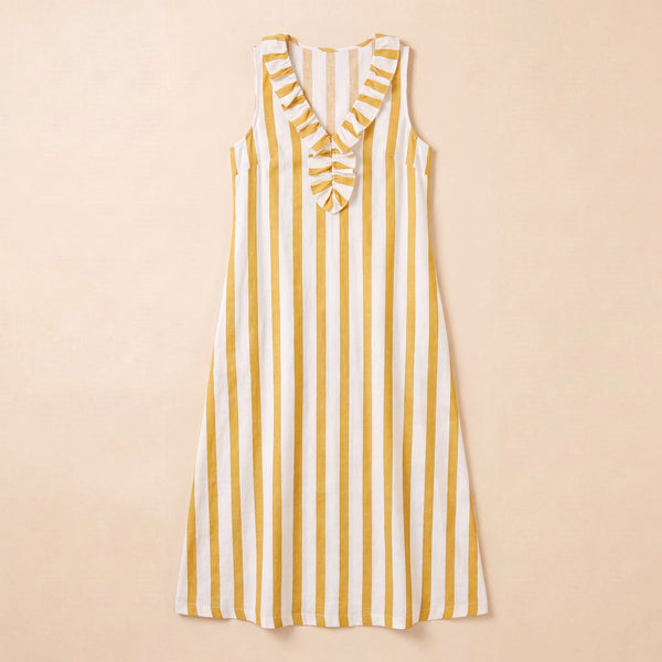 Vestido de lino BRISA de Lucía con bolsillos, vestido de playa largo, vista frontal